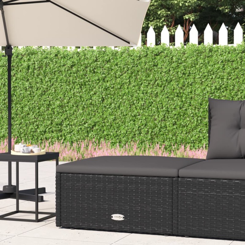 vidaXL Poggiapiedi da Giardino con Cuscino in Polyrattan Nero