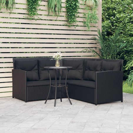 vidaXL Set Divano a L con Cuscini 2 pz Nero in Polyrattan 