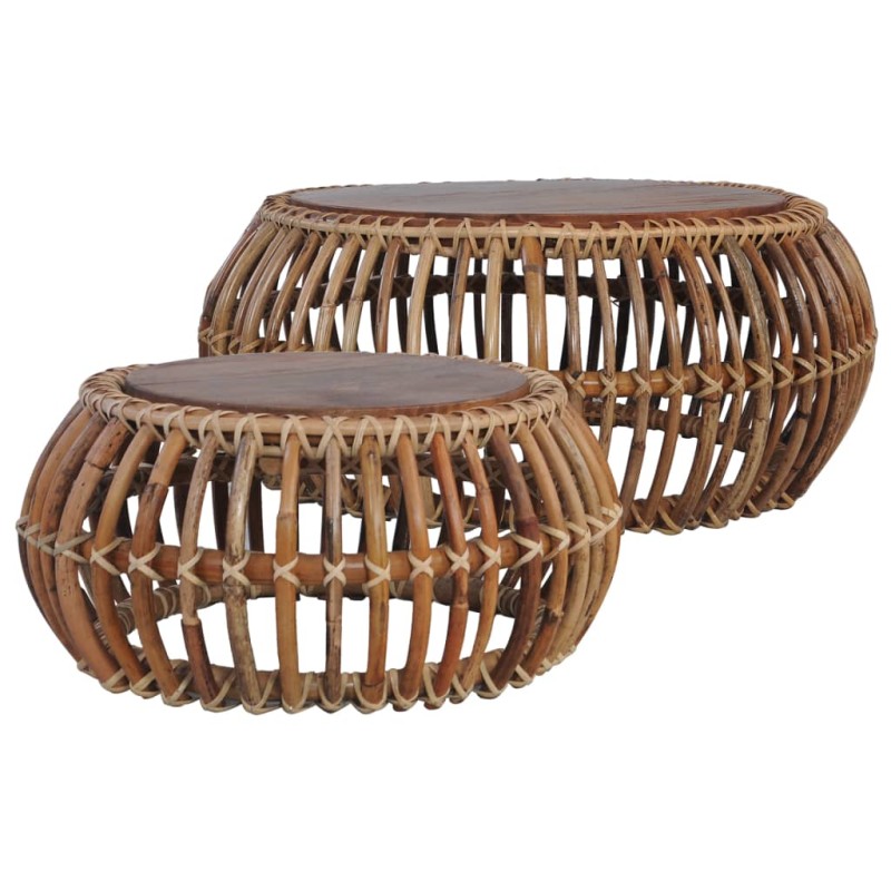 vidaXL Tavolini da Salotto 2 pz in Rattan Naturale vidaXL Tavolini da Salotto 2 pz in Rattan Naturale