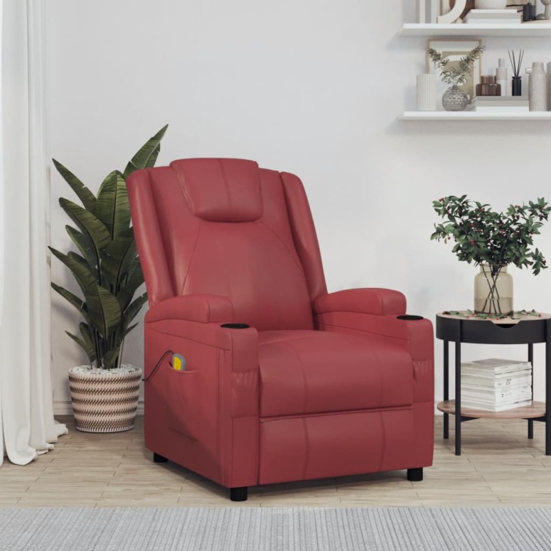 vidaXL Poltrona Massaggiante Rosso Vino in Similpelle