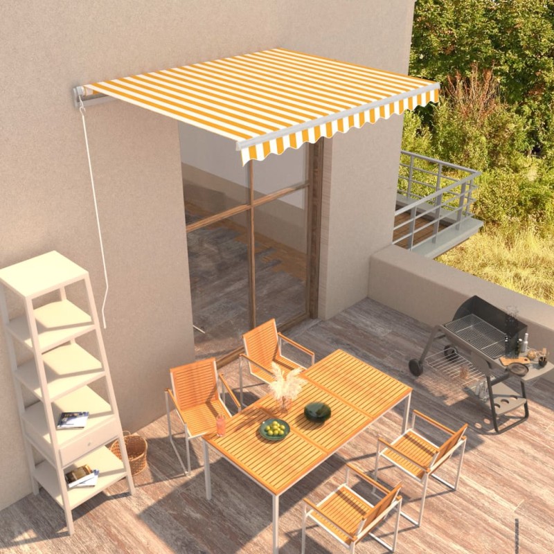 Tenda da Sole Retrattile Manuale 300x250 cm Gialla e Bianca Tenda da Sole Retrattile Manuale 300x250 cm Gialla e Bianca