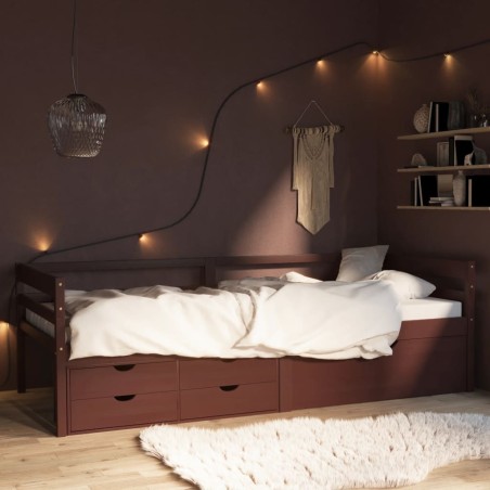 vidaXL Giroletto con Cassetti Marrone Miele in Legno di Pino 90x200 cm