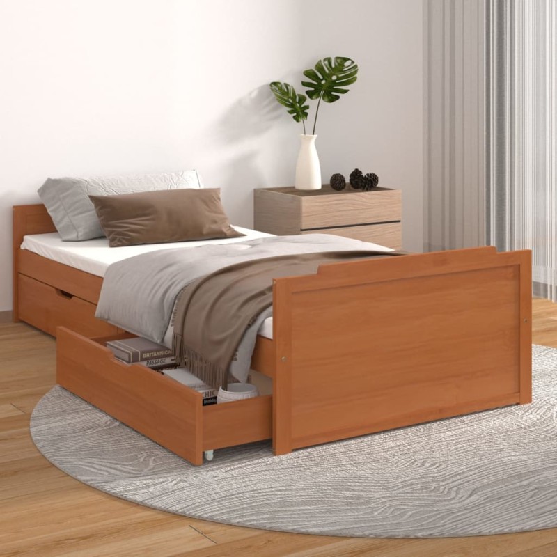 vidaXL Giroletto Miele con Cassetti Legno Massello di Pino 90x200 cm