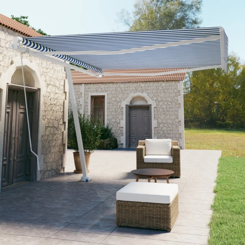 Tenda Retrattile Manuale Autoportante 450x300 cm Blu Bianca Tenda Retrattile Manuale Autoportante 450x300 cm Blu Bianca