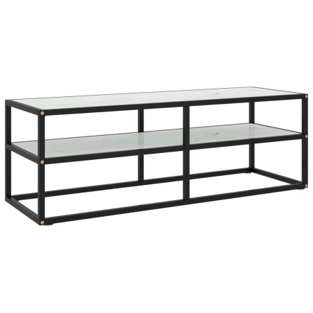 vidaXL Mobile Porta TV Nero con Vetro Marmo Bianco 120x40x40 cm 