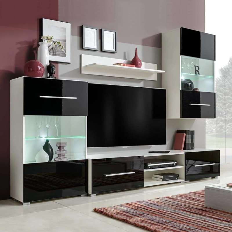 Unità Mobile Vetrina TV a Parete 5 pz Illuminazione LED Nero Unità Mobile Vetrina TV a Parete 5 pz Illuminazione LED Nero