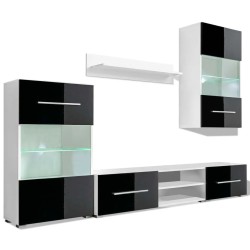 Unità Mobile Vetrina TV a Parete 5 pz Illuminazione LED Nero