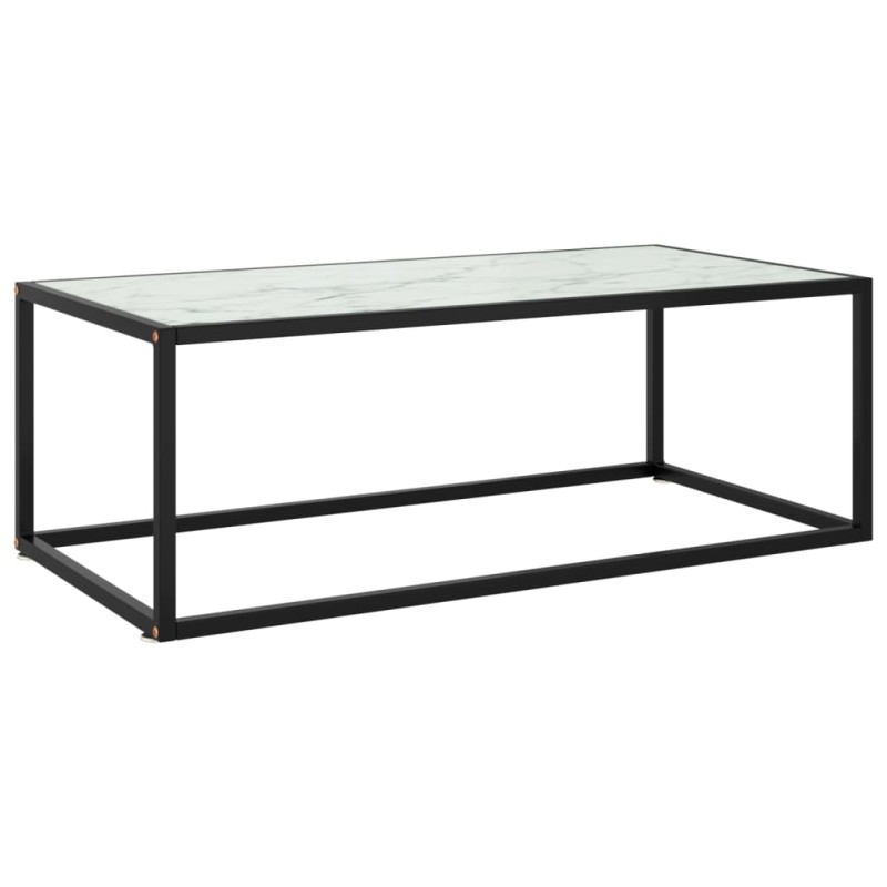 vidaXL Tavolino da Salotto Nero con Vetro Marmo Bianco 100x50x35 cm 