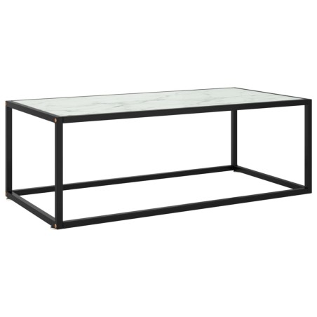 vidaXL Tavolino da Salotto Nero con Vetro Marmo Bianco 100x50x35 cm 