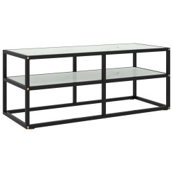 vidaXL Mobile Porta TV Nero con Vetro Marmo Bianco 100x40x40 cm 