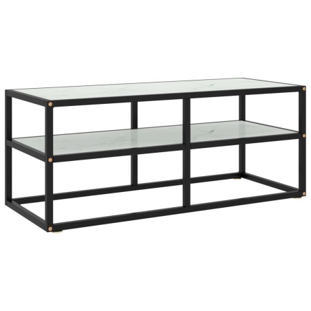 vidaXL Mobile Porta TV Nero con Vetro Marmo Bianco 100x40x40 cm 