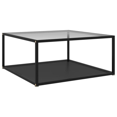 vidaXL Tavolino Trasparente e Nero 80x80x35cm in Vetro Temperato