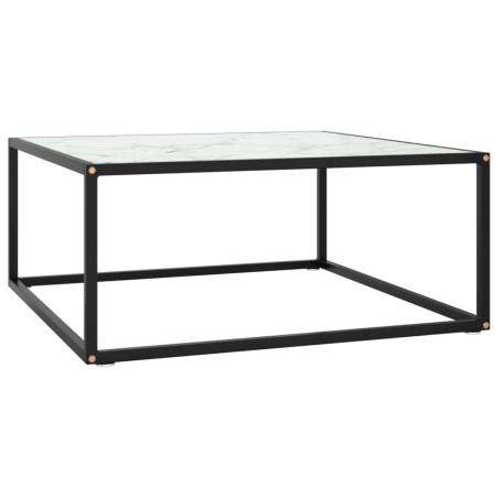 vidaXL Tavolino da Salotto Nero con Vetro Marmo Bianco  80x80x35 cm 