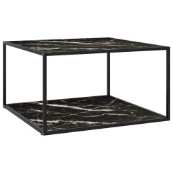 vidaXL Tavolino da Salotto Nero e Vetro Nero Marmorizzato 90x90x50 cm 