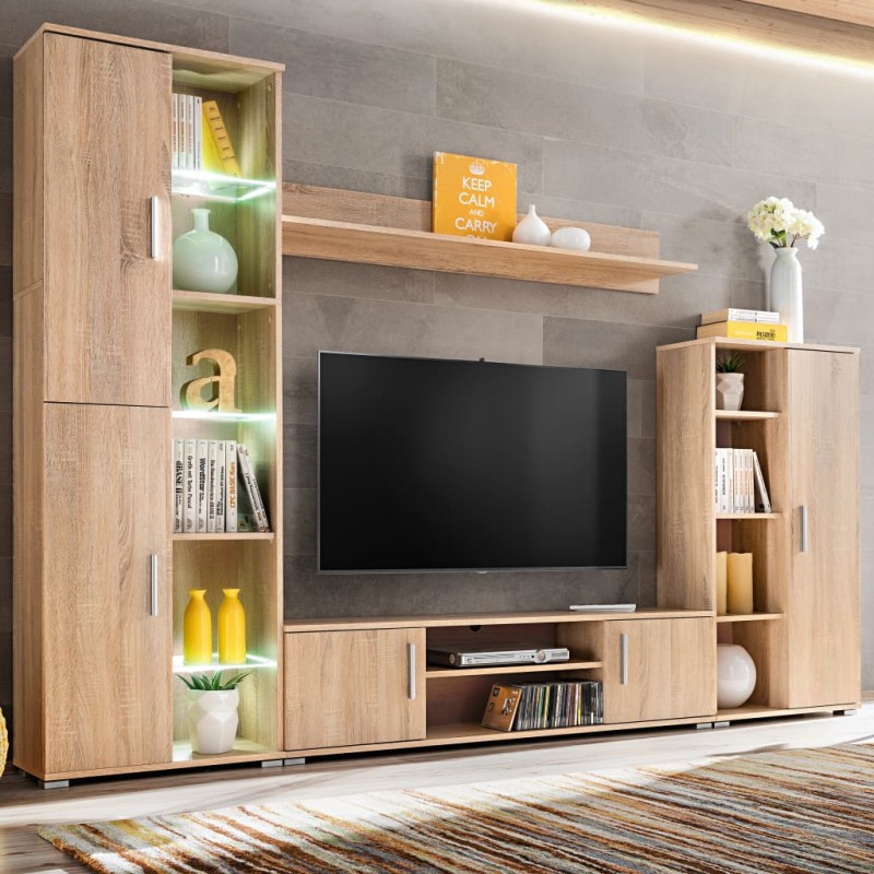 Parete Attrezzata Porta TV con Luci LED Rovere Sonoma Parete Attrezzata Porta TV con Luci LED Rovere Sonoma