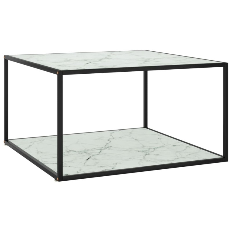 vidaXL Tavolino Nero con Vetro Bianco Marmorizzato 90x90x50 cm vidaXL Tavolino Nero con Vetro Bianco Marmorizzato 90x90x50 cm
