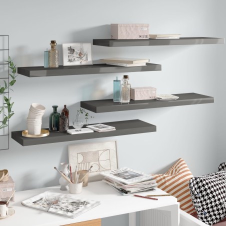 vidaXL Scaffali a Parete 4 pz Grigio Lucido 90x23,5x3,8 cm in MDF