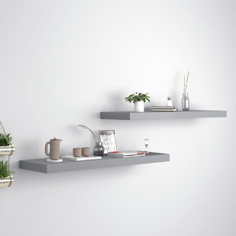 vidaXL Scaffali a Parete 2 pz Grigi 80x23,5x3,8 cm in MDF vidaXL Scaffali a Parete 2 pz Grigi 80x23,5x3,8 cm in MDF