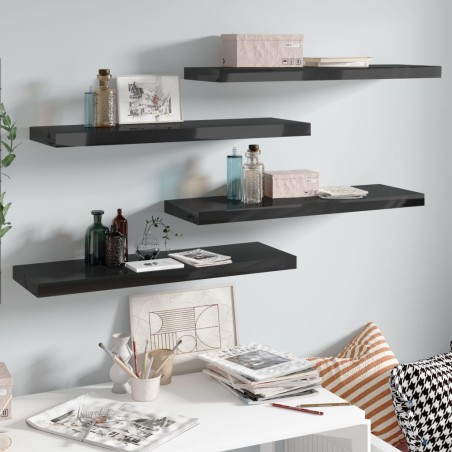 vidaXL Scaffali a Parete 4 pz Nero Lucido 80x23,5x3,8 cm in MDF