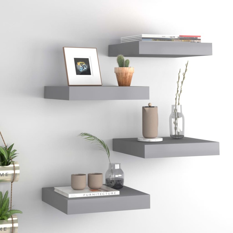 vidaXL Mensole a Muro 4 pz Grigie 23x23,5x3,8 cm in MDF vidaXL Mensole a Muro 4 pz Grigie 23x23,5x3,8 cm in MDF