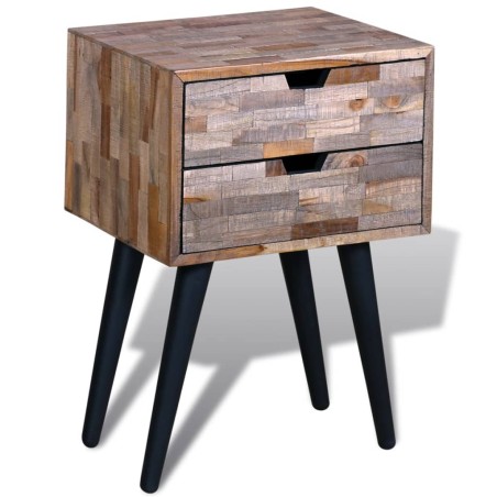vidaXL Comodino con 2 Cassetti in Legno di Recupero di Teak 