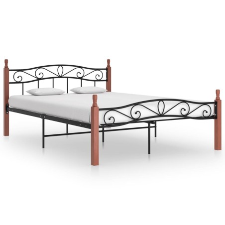 vidaXL Giroletto in Metallo Nero e Legno Massello di Rovere 140x200 cm