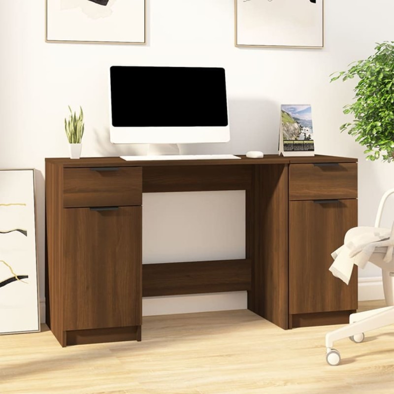 Scrivania con Mobile Laterale Rovere Marrone Legno Multistrato Scrivania con Mobile Laterale Rovere Marrone Legno Multistrato