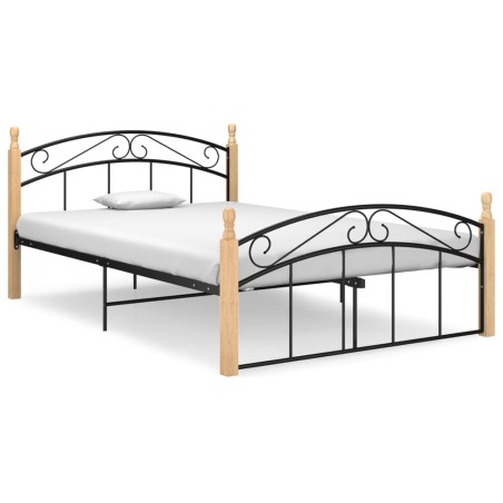 vidaXL Giroletto in Metallo Nero e Legno Massello di Rovere 140x200 cm 