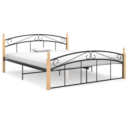 vidaXL Giroletto in Metallo Nero e Legno Massello di Rovere 160x200 cm 