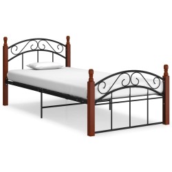 vidaXL Giroletto in Metallo Nero e Legno Massello di Rovere 100x200 cm 