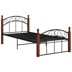 vidaXL Giroletto in Metallo Nero e Legno Massello di Rovere 100x200 cm 