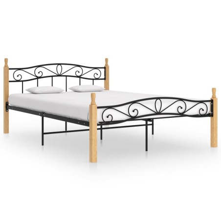 vidaXL Giroletto in Metallo Nero e Legno Massello di Rovere 160x200 cm