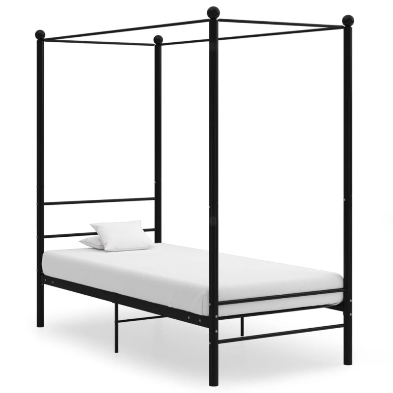 vidaXL Letto a Baldacchino Nero in Metallo 90x200 cm vidaXL Letto a Baldacchino Nero in Metallo 90x200 cm