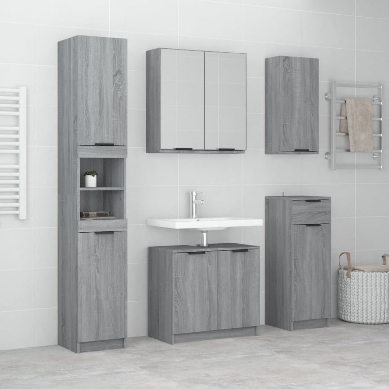 Set Mobili da Bagno 5 pz Grigio Sonoma in Legno Multistrato Set Mobili da Bagno 5 pz Grigio Sonoma in Legno Multistrato