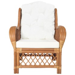 vidaXL Divano con Cuscino Marrone Chiaro in Rattan Naturale e Lino
