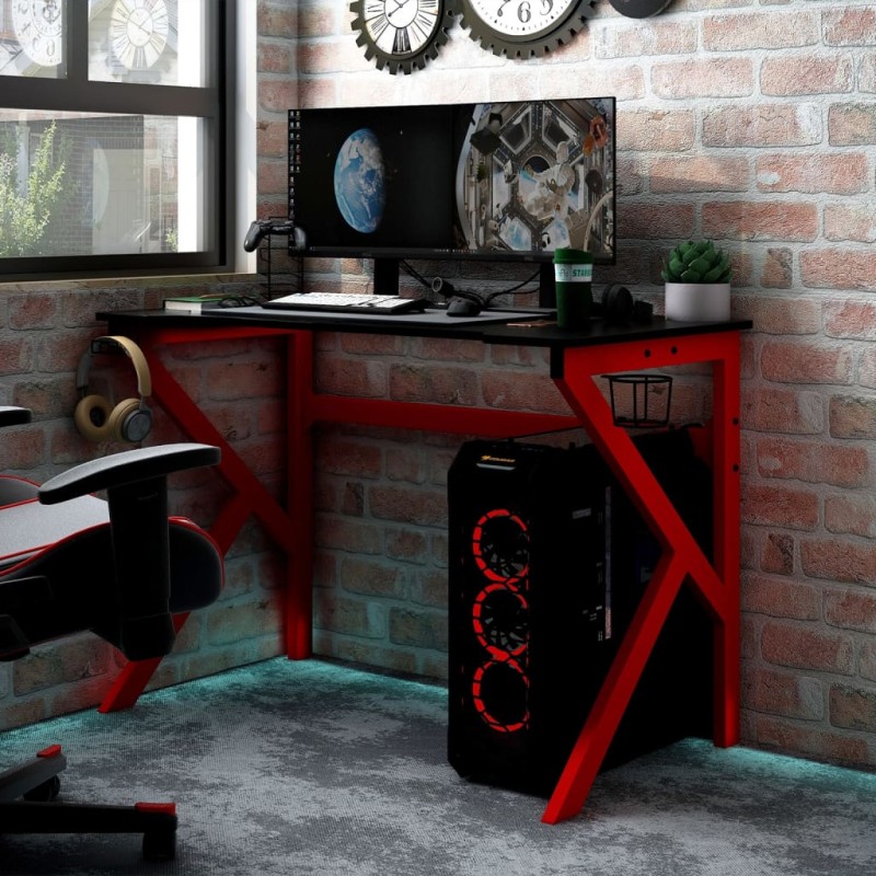 vidaXL Scrivania da Gaming Gambe a Forma di K Nera e Rossa 110x60x75cm
