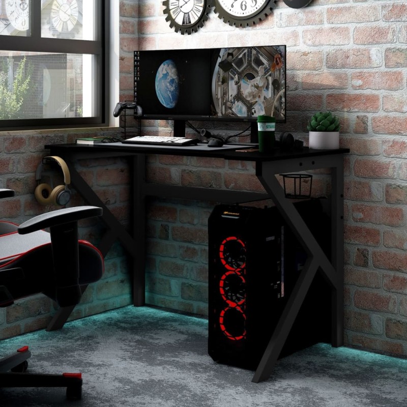vidaXL Scrivania da Gaming con Gambe a K Nera 110x60x75 cm vidaXL Scrivania da Gaming con Gambe a K Nera 110x60x75 cm