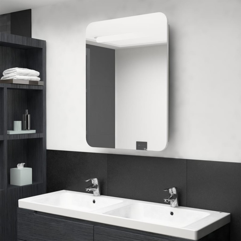 vidaXL Armadietto Bagno con Specchio e LED Bianco e Rovere 60x11x80 cm vidaXL Armadietto Bagno con Specchio e LED Bianco e Rovere 60x11x80 cm