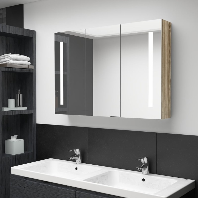 vidaXL Armadietto Bagno con Specchio e LED 89x14x62 cm Rovere vidaXL Armadietto Bagno con Specchio e LED 89x14x62 cm Rovere