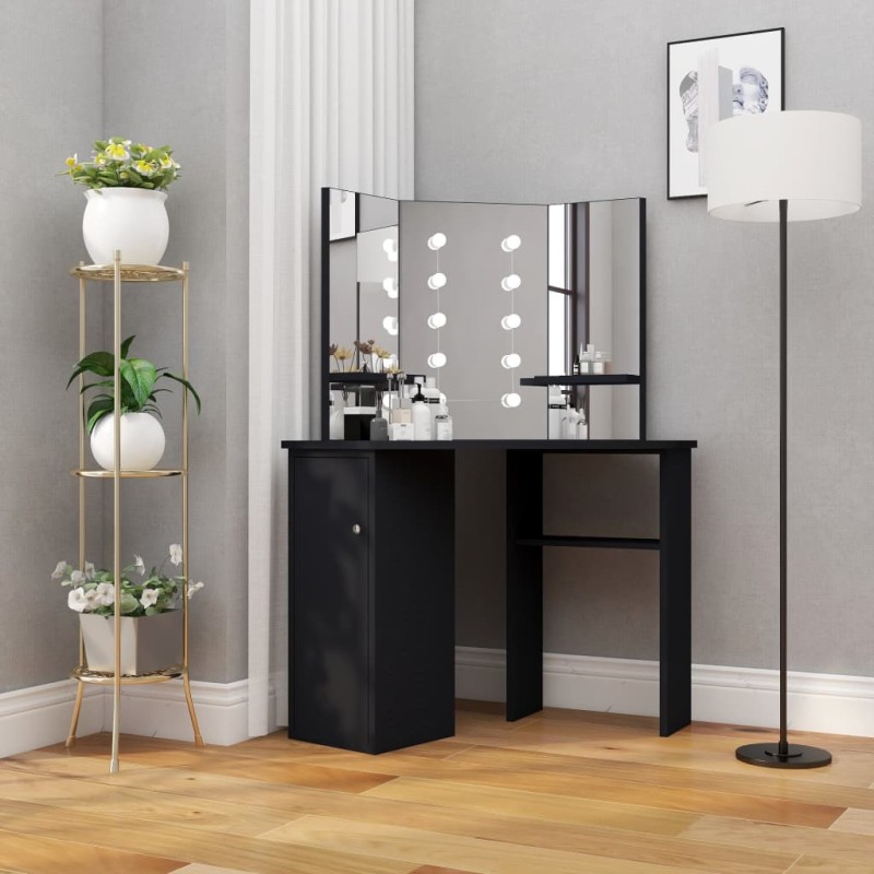 vidaXL Tavolino da Trucco Angolare con LED Nero 111x54x141,5 cm vidaXL Tavolino da Trucco Angolare con LED Nero 111x54x141,5 cm