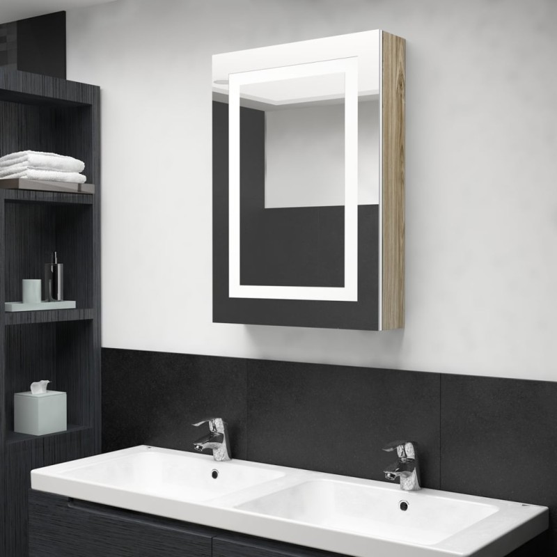 vidaXL Armadietto Bagno con Specchio e LED Bianco e Rovere 50x13x70 cm vidaXL Armadietto Bagno con Specchio e LED Bianco e Rovere 50x13x70 cm