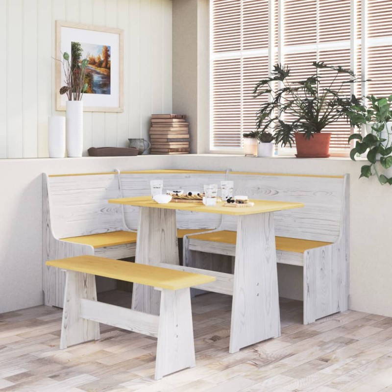 vidaXL Tavolo da Pranzo con Panca Pino Massello Marrone Miele e Bianco vidaXL Tavolo da Pranzo con Panca Pino Massello Marrone Miele e Bianco