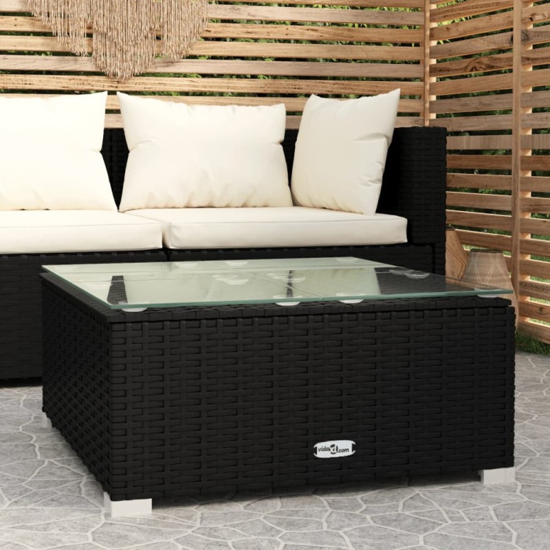 Tavolino da Giardino Nero 60x60x30 cm in Polyrattan e Vetro Tavolino da Giardino Nero 60x60x30 cm in Polyrattan e Vetro