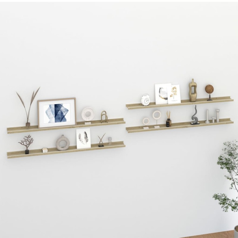 vidaXL Mensole da Parete 4 pz Bianco e Rovere Sonoma 115x9x3 cm vidaXL Mensole da Parete 4 pz Bianco e Rovere Sonoma 115x9x3 cm