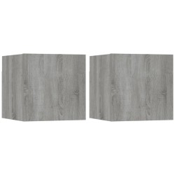 Armadietti TV Montati a Parete 2pz Grigio Sonoma 30,5x30x30 cm