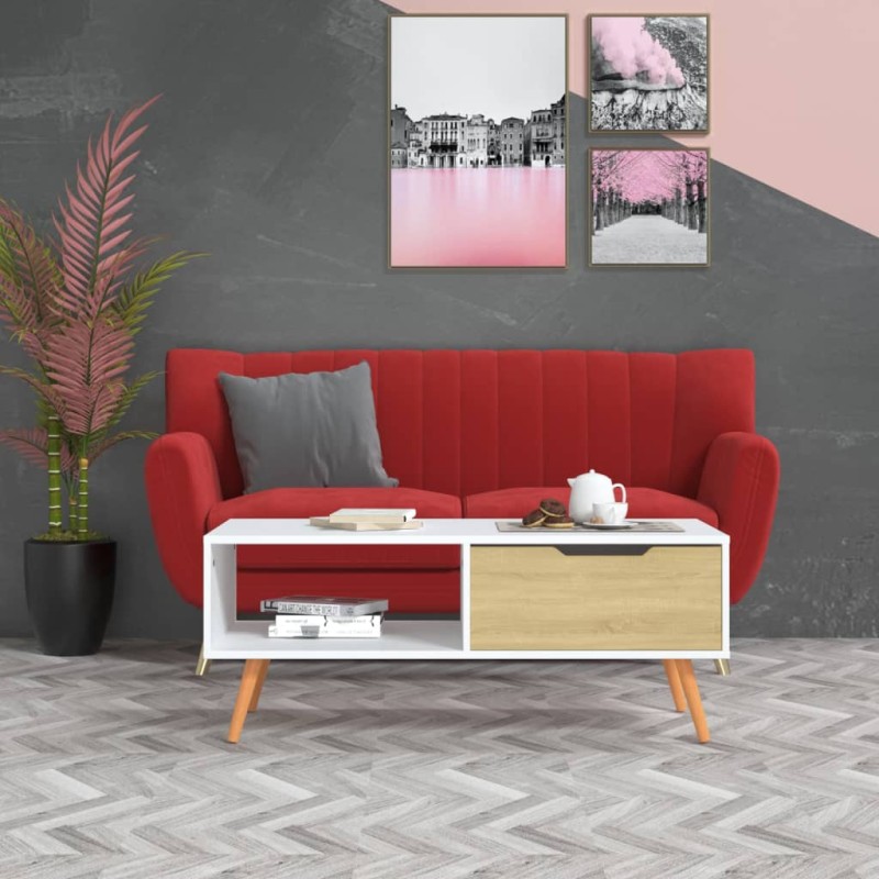 vidaXL Tavolino da Salotto Bianco e Rovere 100x49,5x43cm in Truciolato vidaXL Tavolino da Salotto Bianco e Rovere 100x49,5x43cm in Truciolato
