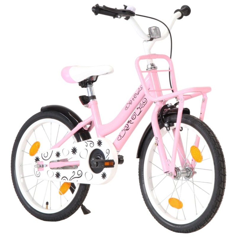 vidaXL Bici per Bambini con Trasportino Frontale 18'' Rosa e Nera vidaXL Bici per Bambini con Trasportino Frontale 18'' Rosa e Nera