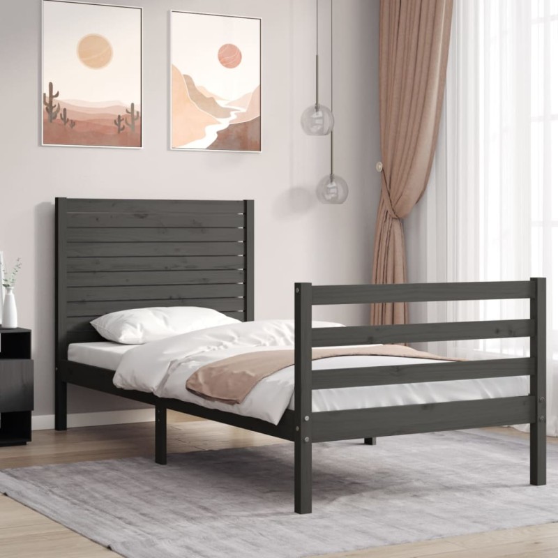 vidaXL Giroletto con Testiera Grigio 90x200 cm in Legno Massello vidaXL Giroletto con Testiera Grigio 90x200 cm in Legno Massello
