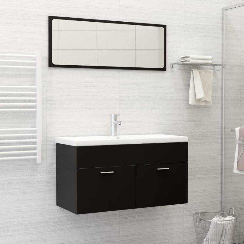 Set Mobili da Bagno 2 pz Nero in Truciolato Set Mobili da Bagno 2 pz Nero in Truciolato