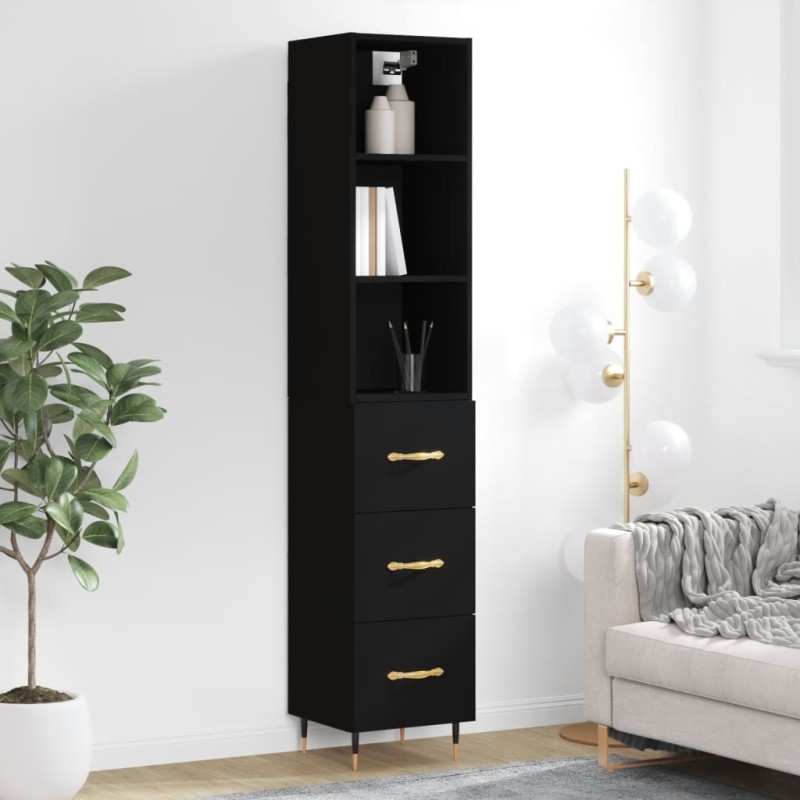 vidaXL Credenza Nera 34,5x34x180 cm in Legno Multistrato vidaXL Credenza Nera 34,5x34x180 cm in Legno Multistrato